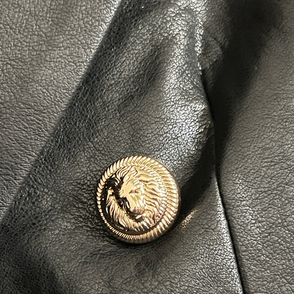 Black Double-Breasted Leather Blazer Jacket - Picture 4 of 8